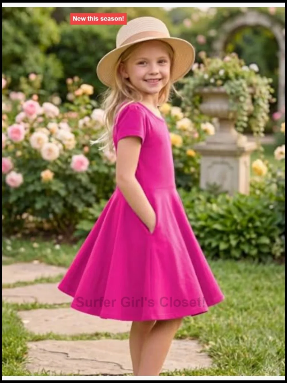 Girls Short Puff Sleeve Dress Summer Casual Knit Swing Skater Dress with Pockets
